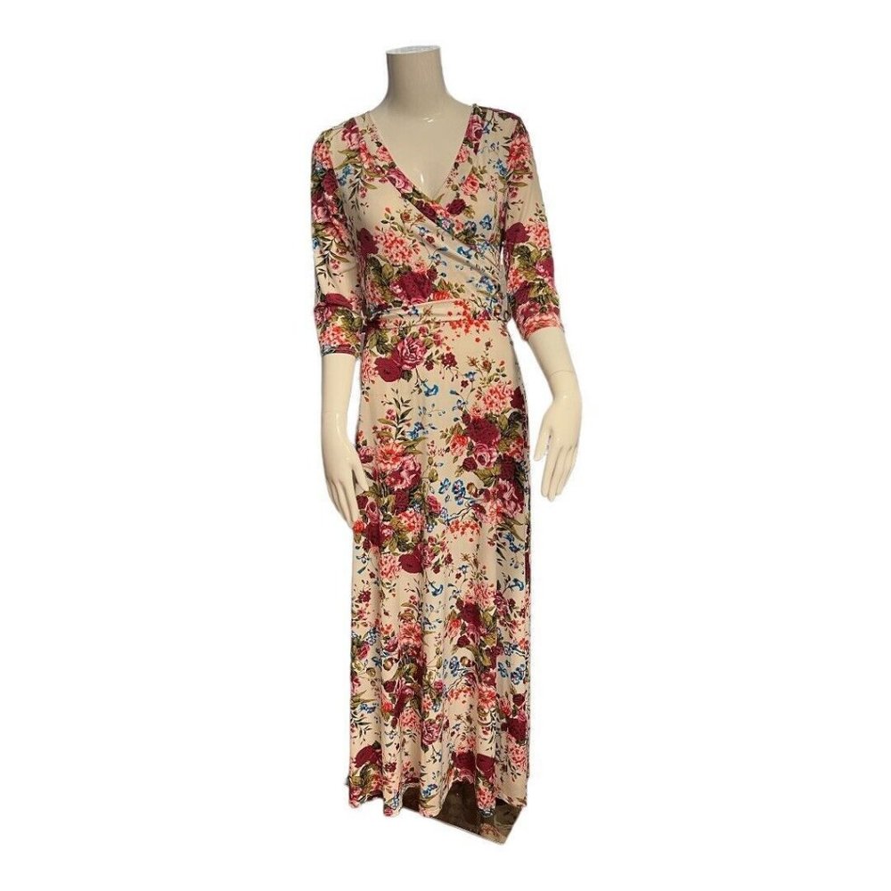 PINKBLUSH Maternity Wrap Maxi Dress Ivory Pink Floral Baby Shower Girl